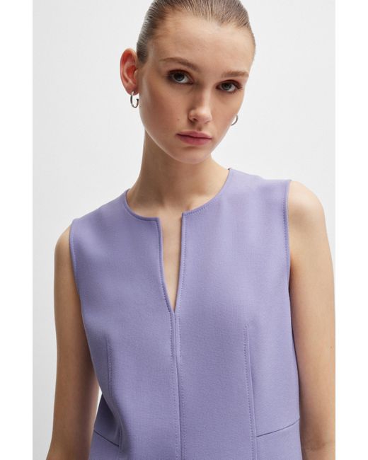 Boss Purple Sleeveless Dress With Notch Neckline