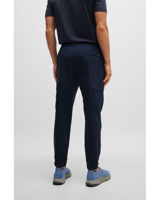 Boss Blue Tapered-fit Trousers In Easy-iron Stretch Poplin for men