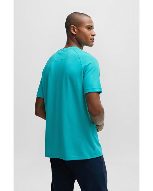 Boss Blue Cotton-blend Regular-fit T-shirt With Logo Artwork for men