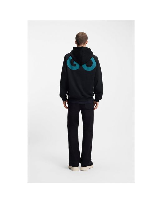 HUGO Blue Cotton-Terry Hoodie With Logo Print for men