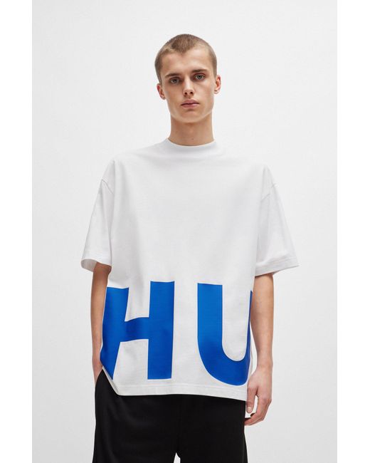 HUGO White Cotton-jersey T-shirt With Wrap-around Logo for men