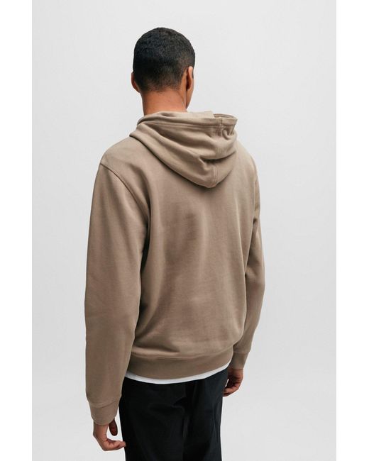 Boss Brown Cotton-terry Hoodie With Logo Patch for men