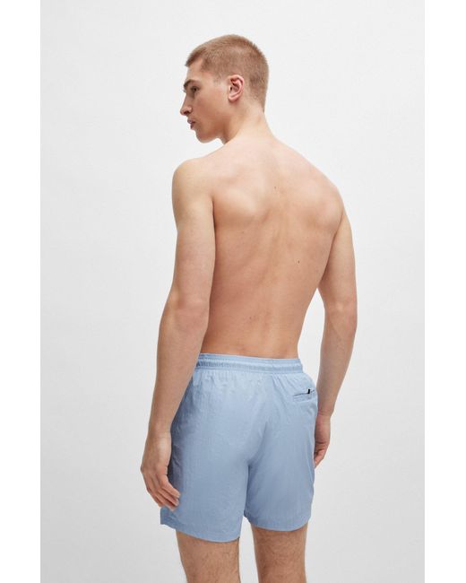 Boss Blue Vertical-logo-print Swim Shorts In Quick-dry Poplin for men