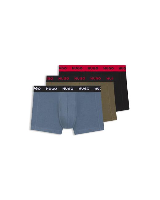 HUGO Blue Three-Pack Trunks With Jacquard Logo Waistband for men