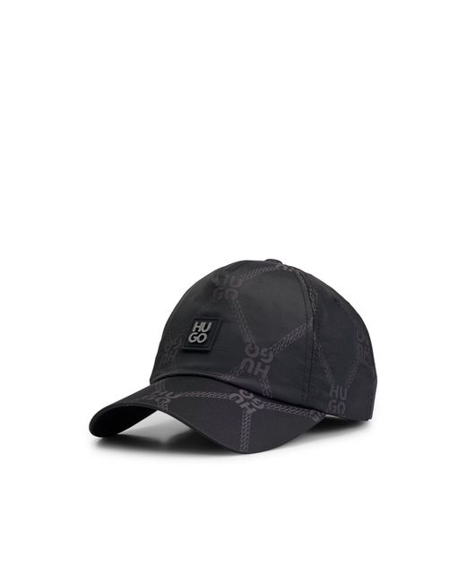 HUGO Black Water-Repellent Five-Panel Cap With Stacked Logos for men