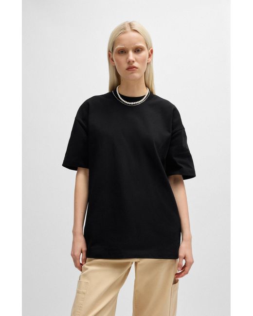 HUGO Black Oversized-fit All-gender T-shirt In Cotton With Logo Label for men