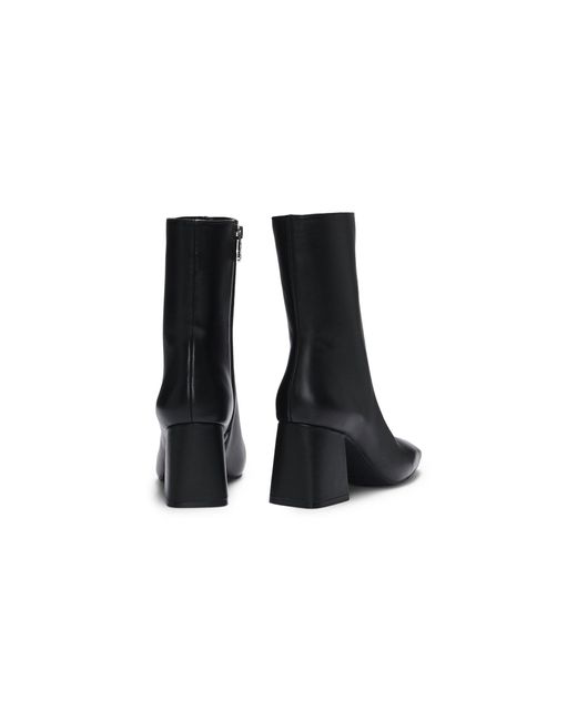 HUGO Black Leather Ankle Boots With Block Heel
