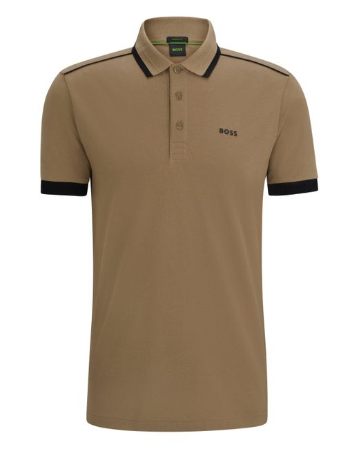Boss Green Cotton-piqué Polo Shirt With Contrast Stripes And Logo for men