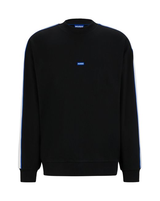 HUGO Sweatshirt aus Baumwoll-Terry mit Logo-Patch und Tape-Besatz in Black für Herren