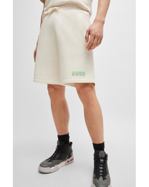 HUGO Natural Cotton-terry Relaxed-fit Shorts With Logo Detail for men