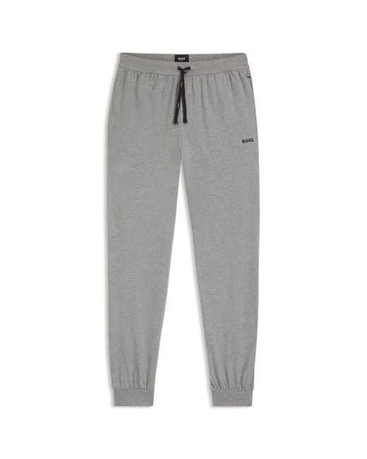 Boss Gray Stretch-Cotton Tracksuit Bottoms With Embroidered Logo for men