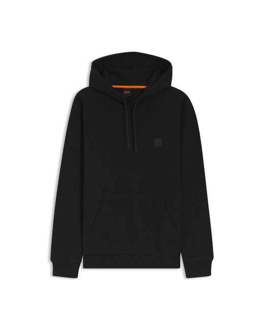 Boss Black Cotton-Terry Hoodie With Logo Patch for men