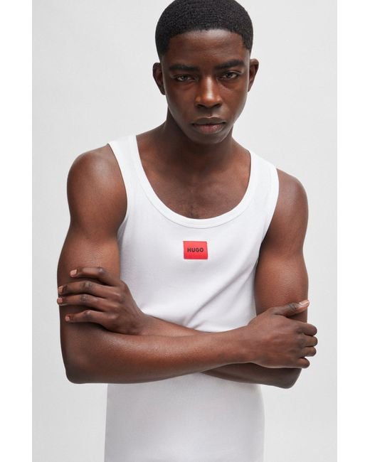 HUGO White Regular-fit Vest In Stretch Fabric With Red Logo for men