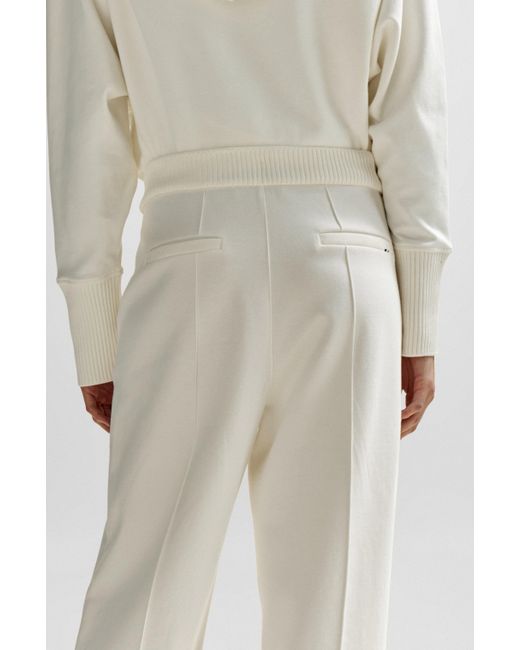Boss White Cotton-blend Drawstring Trousers With Tape Trims