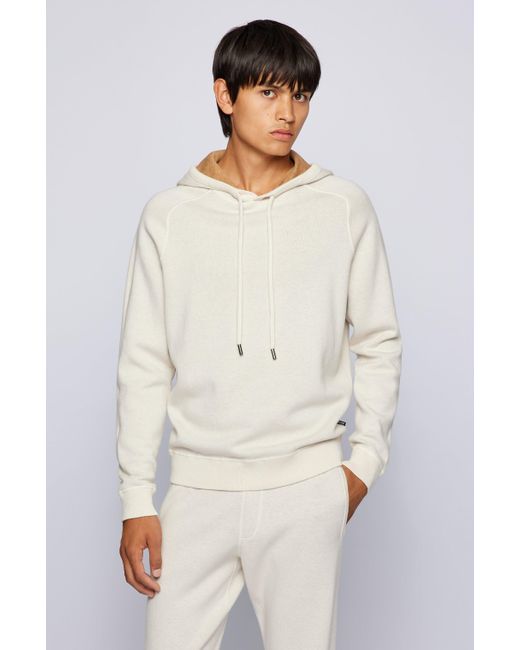 BOSS by HUGO BOSS Hooded Sweater In Cotton And Wool With Contrast Interior  in White for Men - Save 23% - Lyst