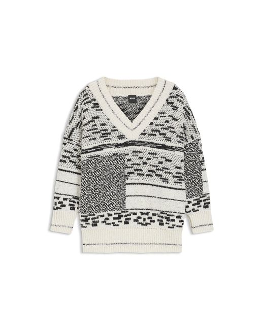 Boss White Cotton-Blend Sweater With Jacquard Pattern