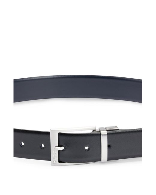 HUGO Black Reversible Italian-leather Belt With Branded Buckle for men