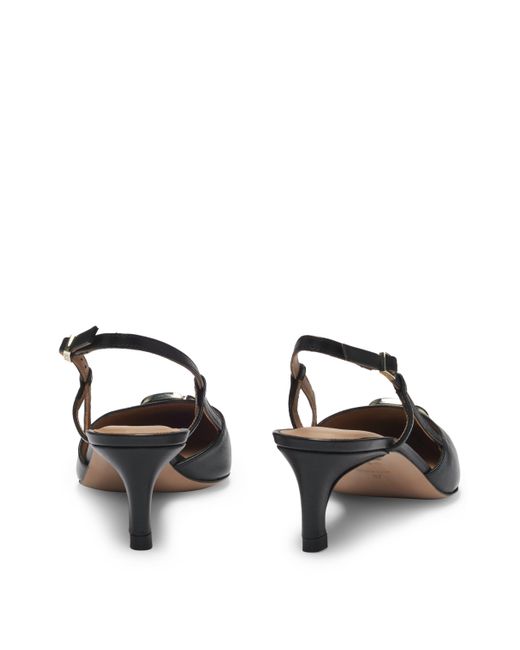 Boss Black Slingback Pumps In Nappa Leather With Double B Monogram