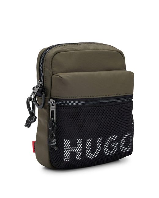 HUGO Gray Reporter Bag With Contrast Logo And Mesh Overlay for men