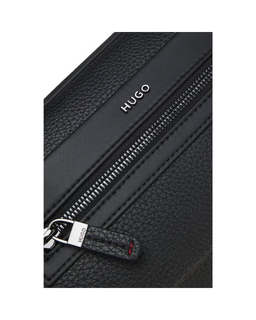 HUGO Black Grained Faux-Leather Washbag With Logo Lettering for men