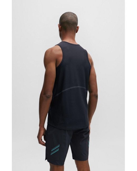 Boss Blue Super-stretch Tank Top With Decorative Reflective Artwork for men