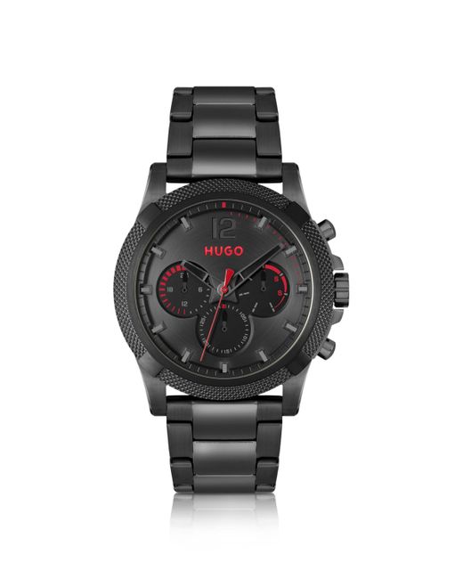 HUGO Black-plated Watch With Link Bracelet for men
