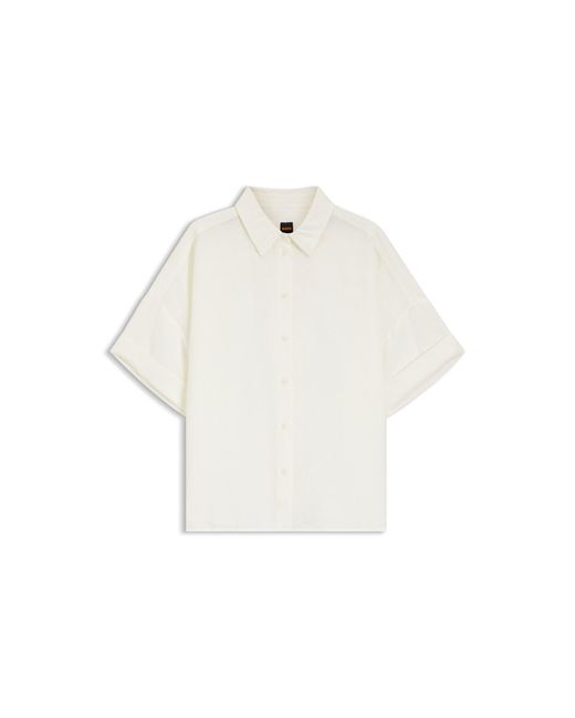 Boss White Regular-Fit Blouse With Rolled Cuffs
