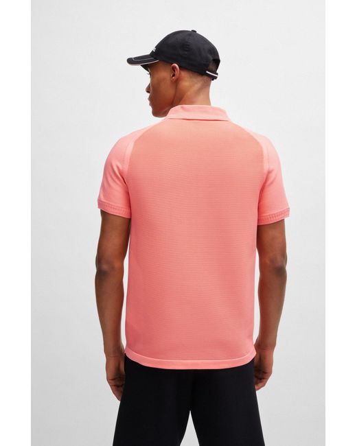 Boss Pink Short-sleeved Zip-neck Polo Sweater With Logo Detail for men