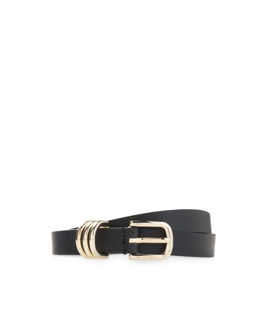 HUGO Black Italian Leather Belt With-Tone Hardware