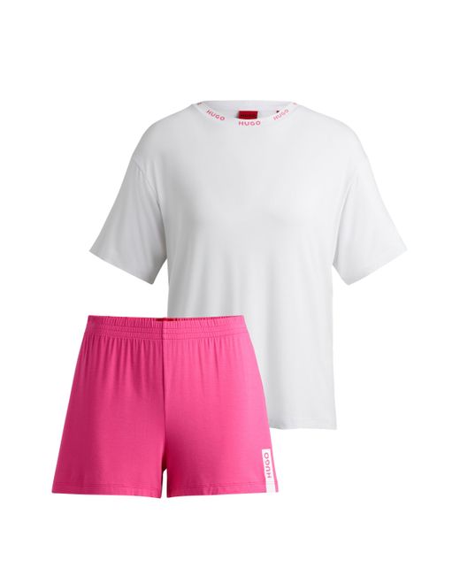 HUGO Pyjama Van Stretchjersey Met Contrasterende Logodetails in het Pink