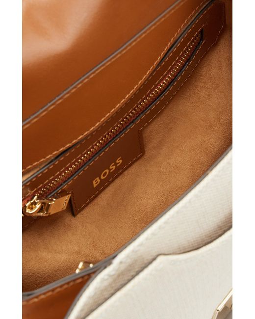Boss Natural Cotton-blend Shoulder Bag With Leather Trims