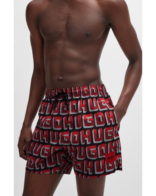 HUGO Red Quick-dry Swim Shorts With All-over Logo Print for men
