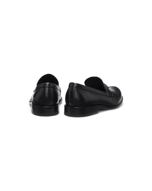 Boss Black Leather Loafers With Branded Metal Trim for men