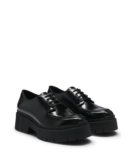 HUGO Black Lace-up Shoes In Brushed Leather With Chunky Outsole