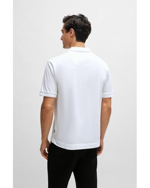 Boss White Mercerised-cotton Polo Shirt With Embroidered Double Monogram for men