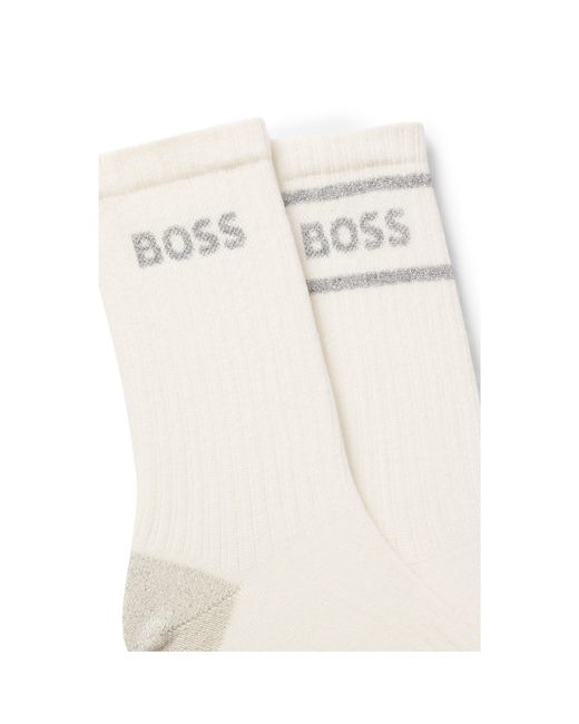 Boss White Two-Pack Of Short-Length Socks With Sparkly Logos