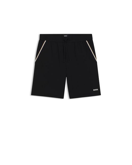 Boss Black Stretch-Cotton Pyjama Shorts With Tape Trims for men