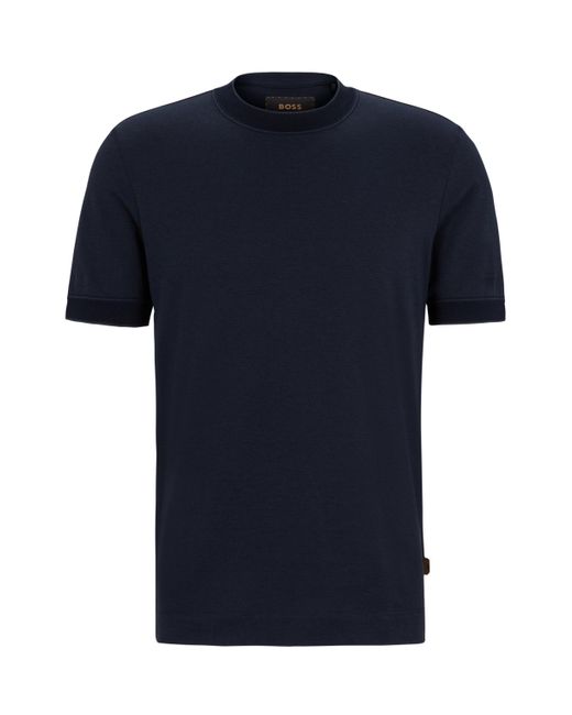 Boss Blue Regular-fit T-shirt In Two-tone Cotton And Cashmere for men