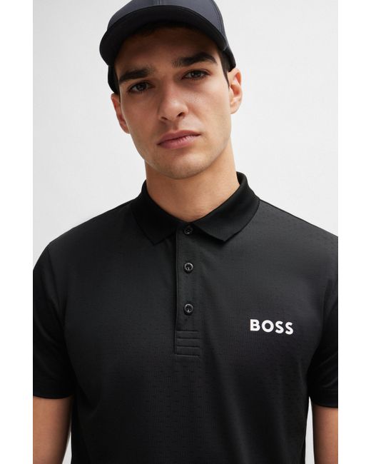 Boss Poloshirt aus Dégradé-Jacquard mit kontrastfarbenem Logo in Black für Herren