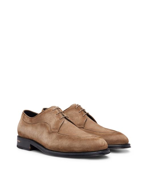 Boss Brown Suede Derby Shoes for men
