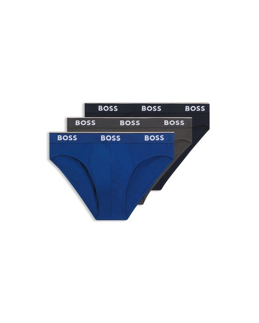 Boss Blue Three-Pack Of Logo-Waistband Briefs for men