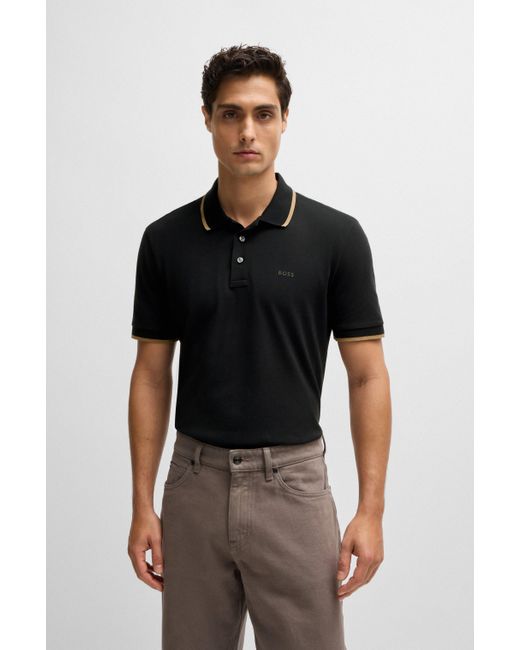 Boss Black Cotton-piqu Polo Shirt With Logo Detail for men