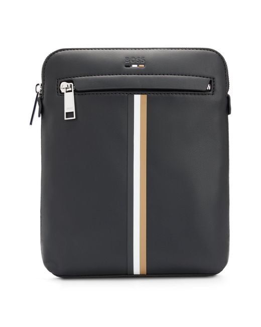 Boss Black Faux-leather Envelope Bag With Signature Stripe for men