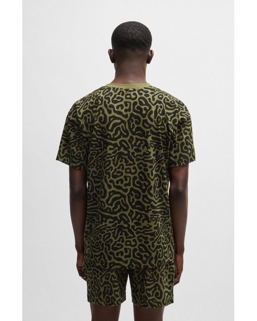 HUGO Green Stretch-cotton Pyjama T-shirt With Seasonal Pattern for men