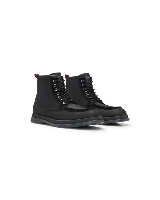HUGO Black Textured-Fabric Half Boots With Suede Trims for men