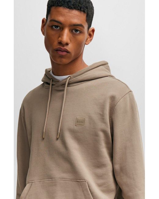 Boss Brown Cotton-terry Hoodie With Logo Patch for men