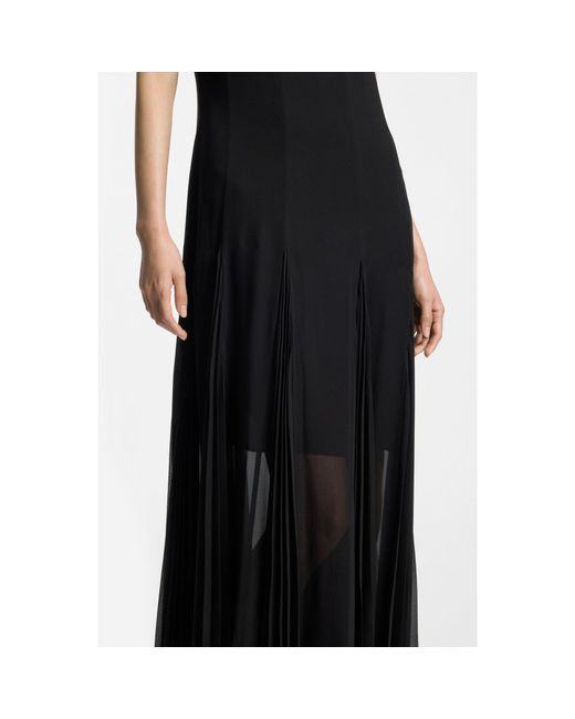 Boss Black Sleeveless Dress With Plissé Skirt Inserts
