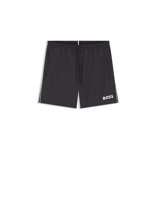 Boss Blue Medium-Length Swim Shorts With Contrast Details for men