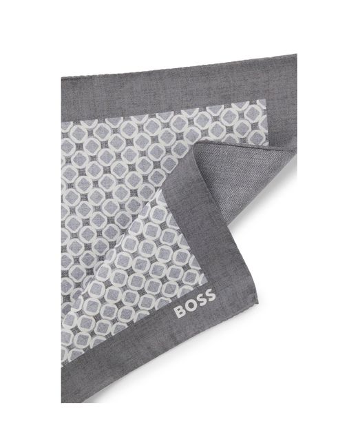 Boss Gray One Silk Pocket Square With Digital Print for men
