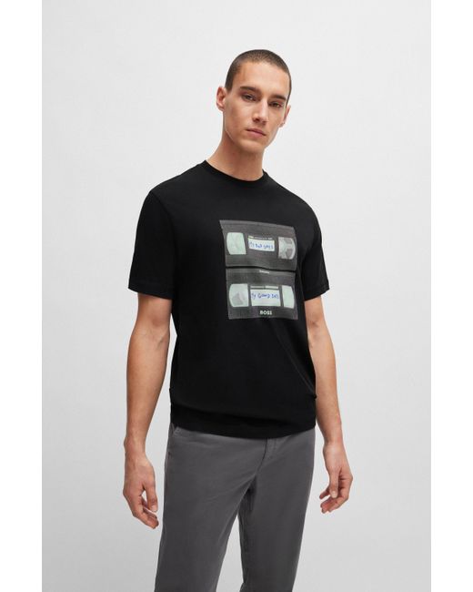 Boss T-shirt Van Katoenen Jersey Met Door Muziek Geïnspireerde Print in het Black voor heren